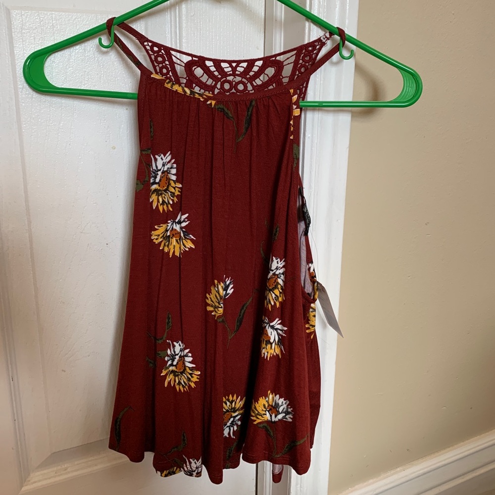Burgundy floral tank top